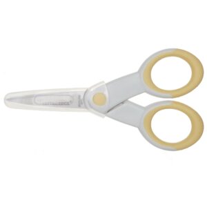 ecr4kids cutting edge ultra-grip 5" precision non-stick stainless steel scissors w/sheath - extra sharp pointed tip - for sewing and crafting, pastel yellow