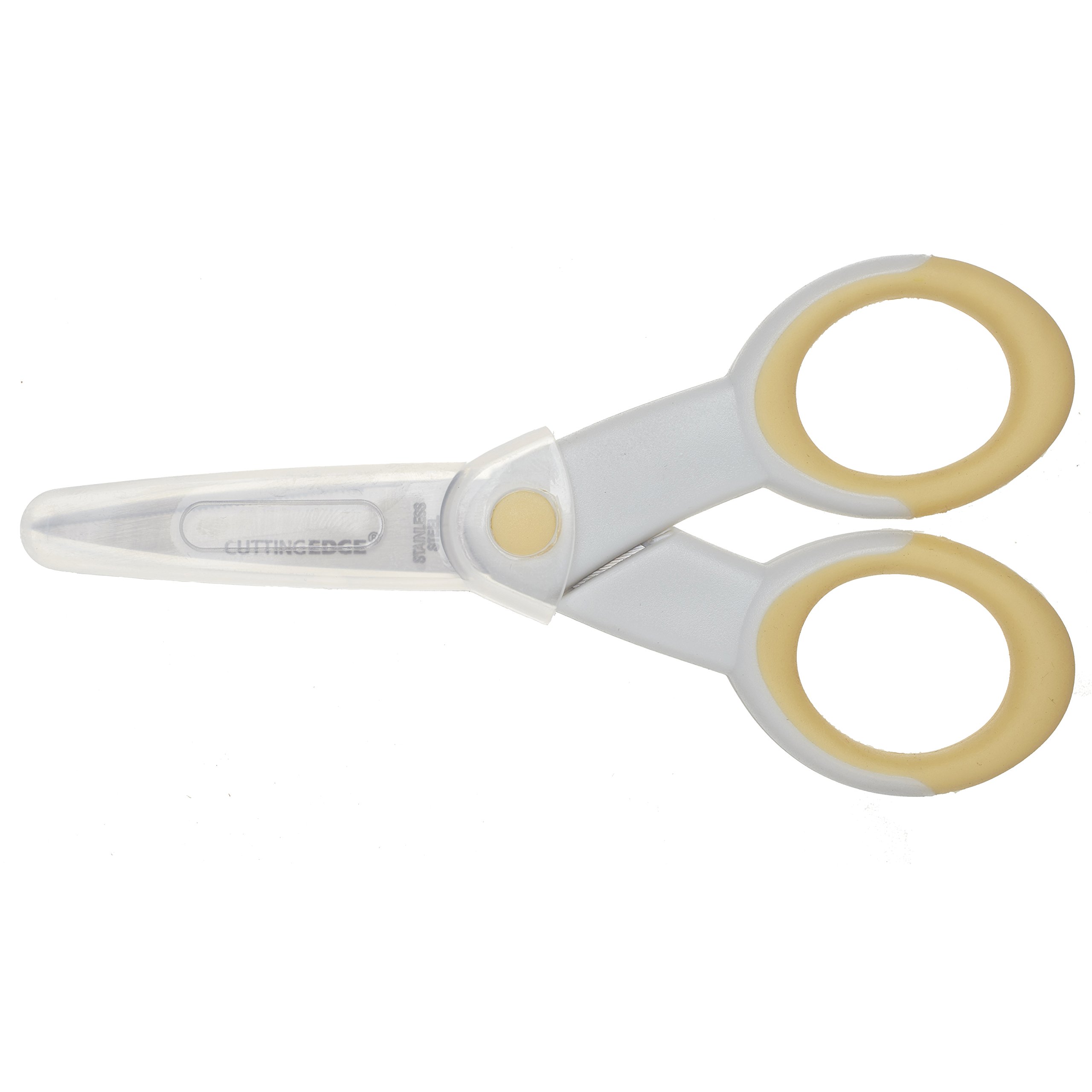 ECR4Kids Cutting Edge Ultra-Grip 5" Precision Non-Stick Stainless Steel Scissors w/Sheath - Extra Sharp Pointed Tip - For Sewing and Crafting, Pastel Yellow