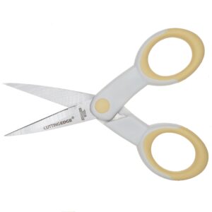 ECR4Kids Cutting Edge Ultra-Grip 5" Precision Non-Stick Stainless Steel Scissors w/Sheath - Extra Sharp Pointed Tip - For Sewing and Crafting, Pastel Yellow