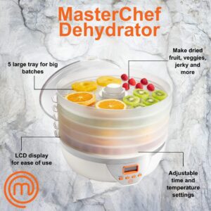 MasterChef Digital Food Dehydrator w 5 Trays and Temperature Controls-Dehydrating Machine w Recipe Guide-8L Capacity-BPA Free, Healthy Snacks, Dry Fruits, Veggies, Beef Jerky- Mothers Day Gift