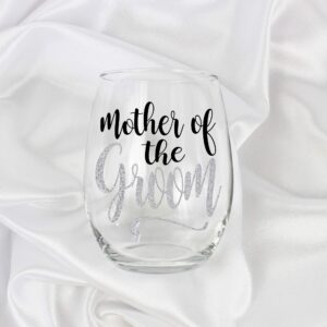 Mother of The Groom Gifts from Daughter Stemless Wine Glass Gift Glitter Design for Mom 0092