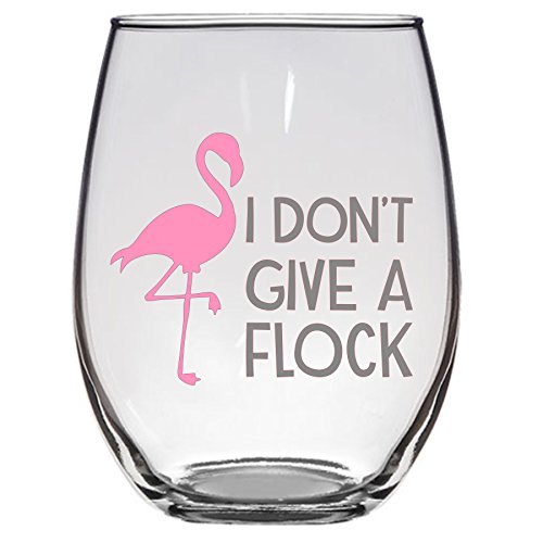 I Don't Give a Flock Large 21 Oz Stemless Wine Glass Funny Flamingo