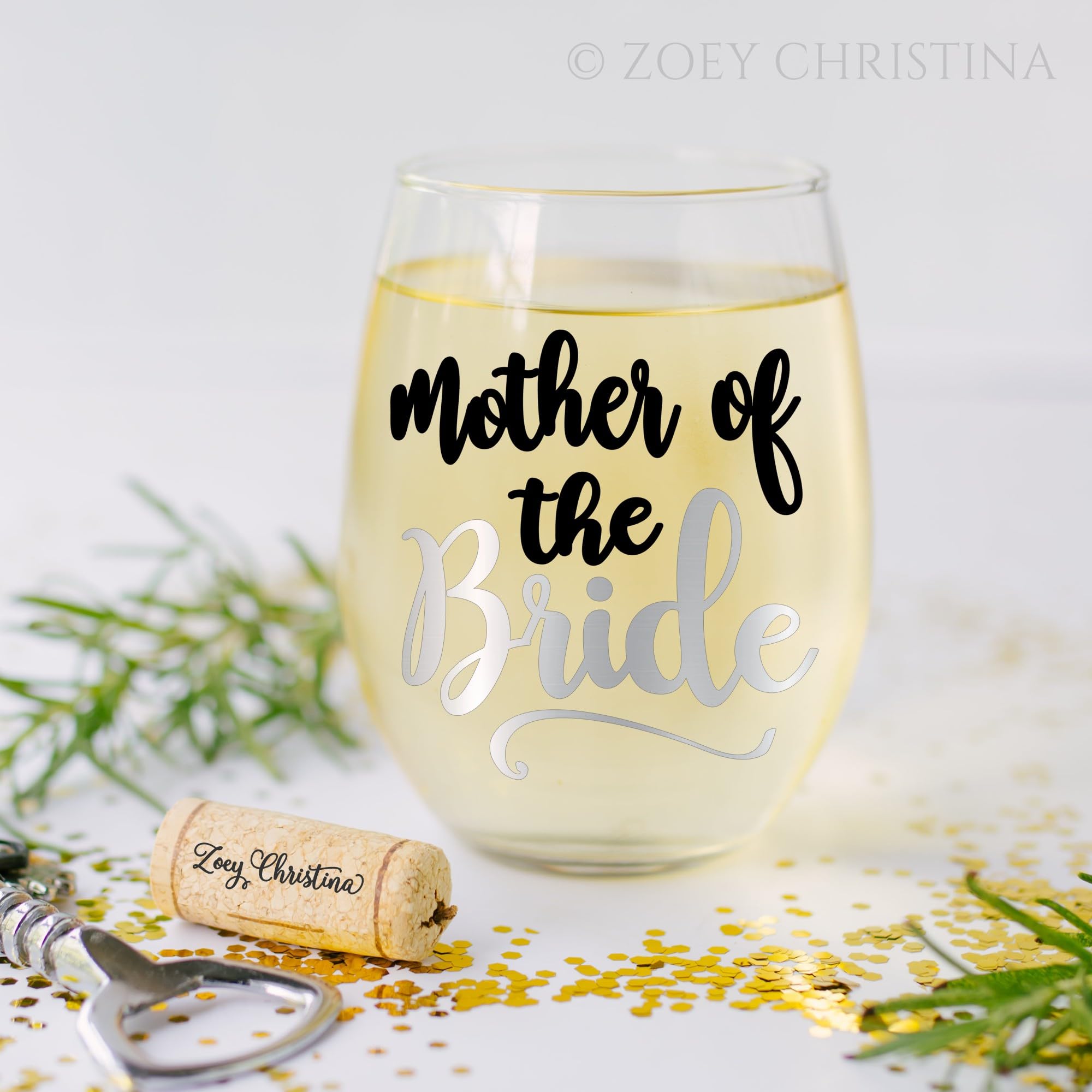 Mother of the Bride Gifts from Daughter Stemless Wine Glass Gift Glitter Design for Mom 0091