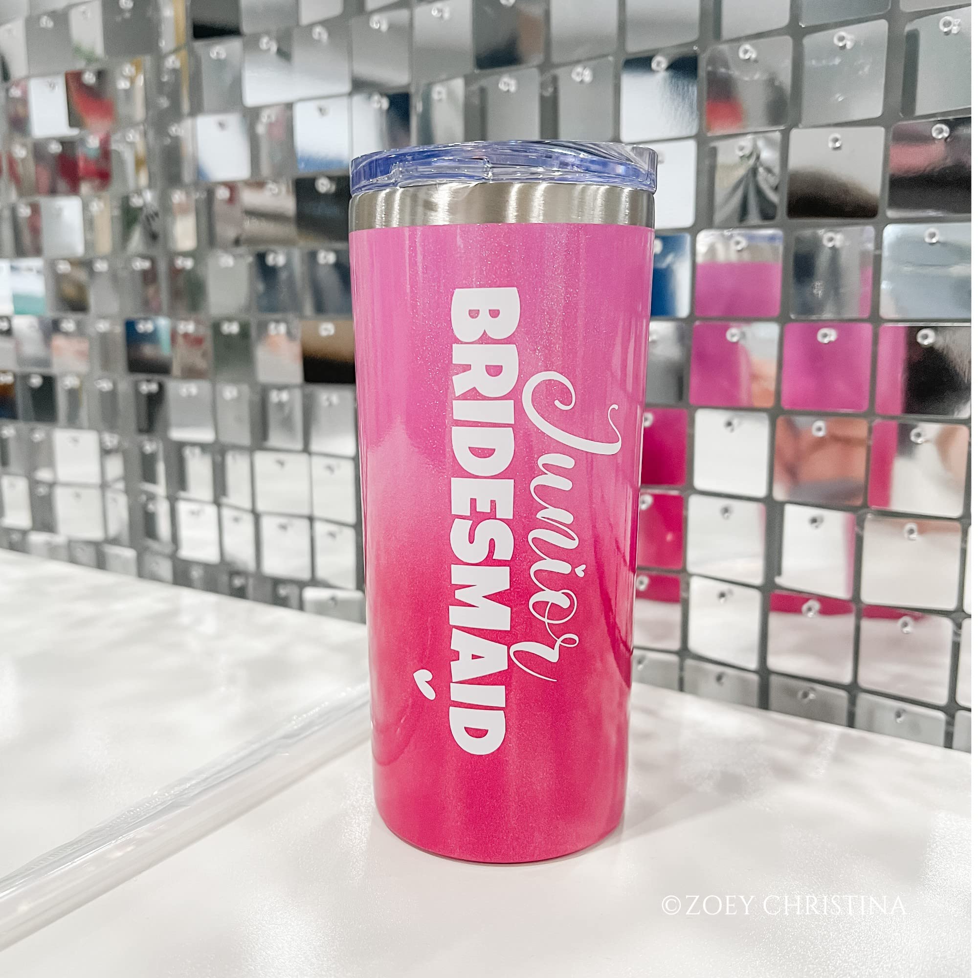 Junior Bridesmaid Gifts Tumbler with Straw and Lid Pink 16oz 0089