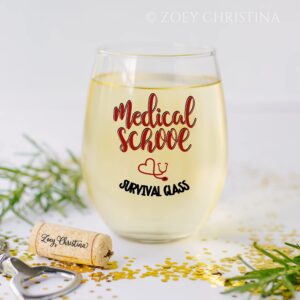 Medical School Survival Glass Funny Acceptance Gifts for Women Student Large Stemless Wine Glass 0095
