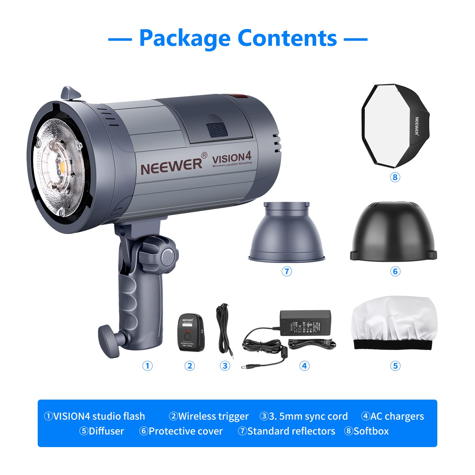 Neewer Vision 4 300W Li-ion Battery Powered Outdoor Studio Flash Strobe (1000 Full Power Flashes with 2.4G System, Trigger Included), Bowens Mount for Video Location Photography