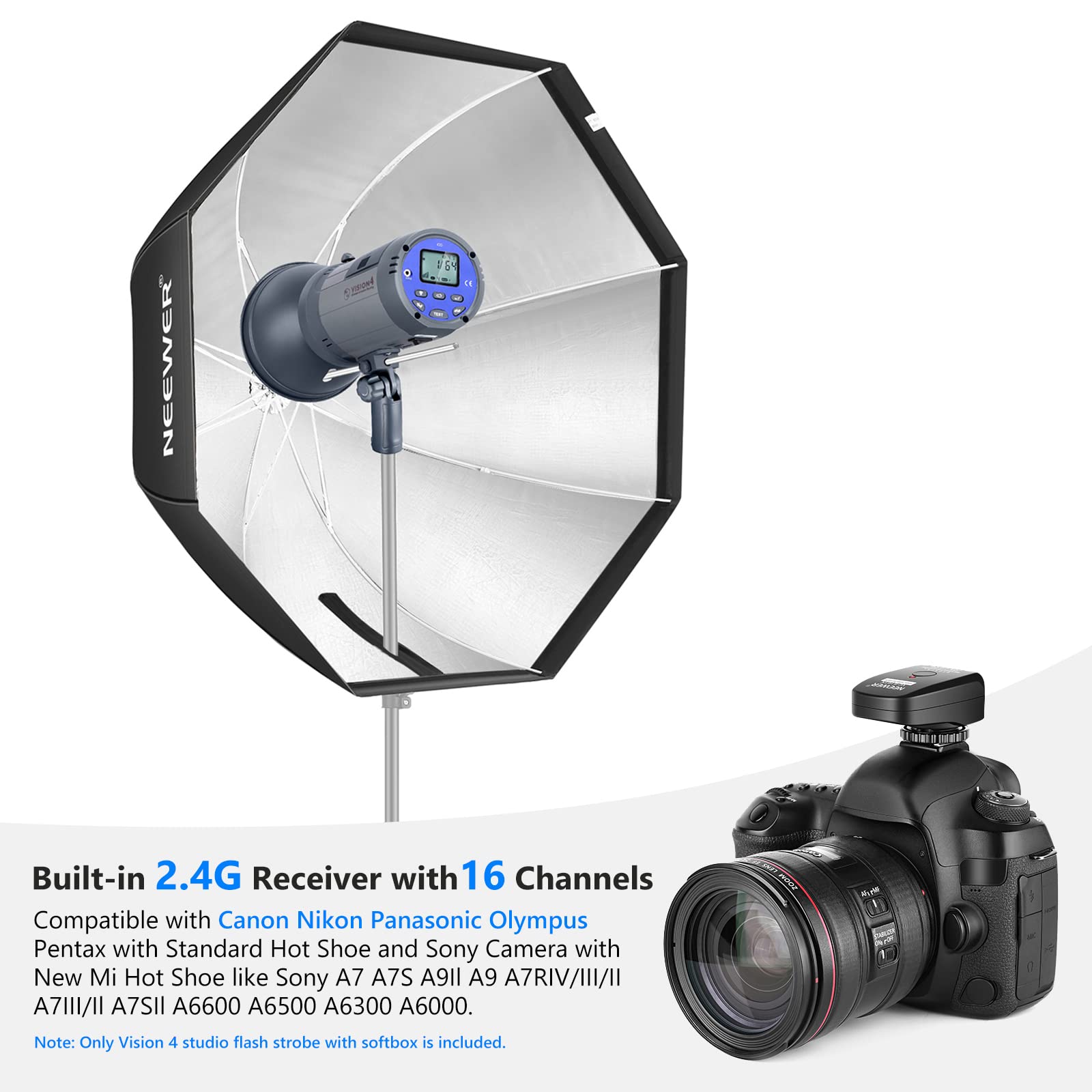 Neewer Vision 4 300W Li-ion Battery Powered Outdoor Studio Flash Strobe (1000 Full Power Flashes with 2.4G System, Trigger Included), Bowens Mount for Video Location Photography