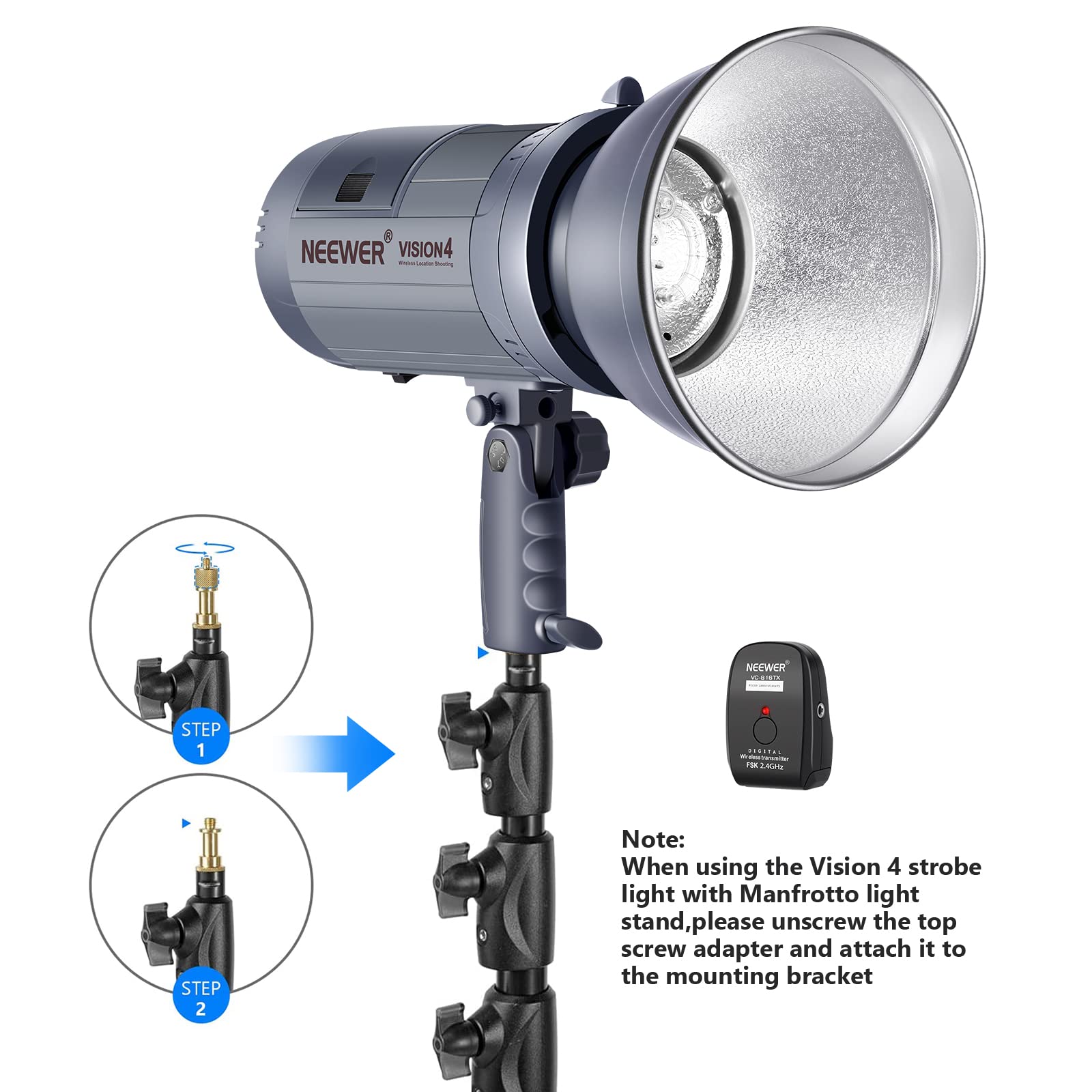 Neewer Vision 4 300W Li-ion Battery Powered Outdoor Studio Flash Strobe (1000 Full Power Flashes with 2.4G System, Trigger Included), Bowens Mount for Video Location Photography