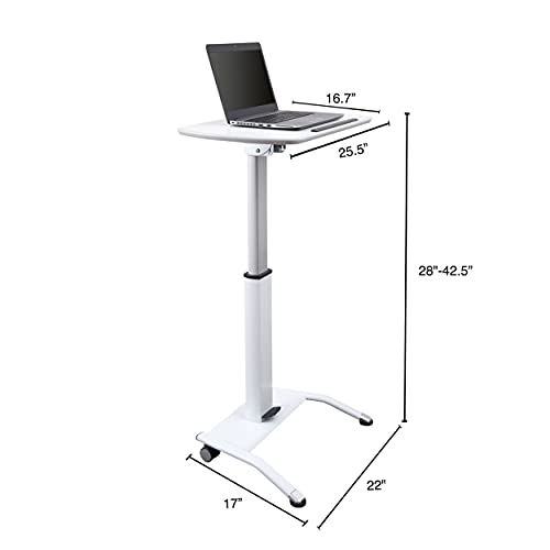 Stand Up Desk Store Pneumatic Adjustable Height Tilting Laptop Lectern Speakers Podium (White, 25.5" Wide)