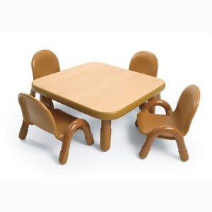 angeles baseline toddler square table and chairs set, natural wood – includes one 30”, 12” high square table and four 5” high chairs – durable, lightweight, easy to move