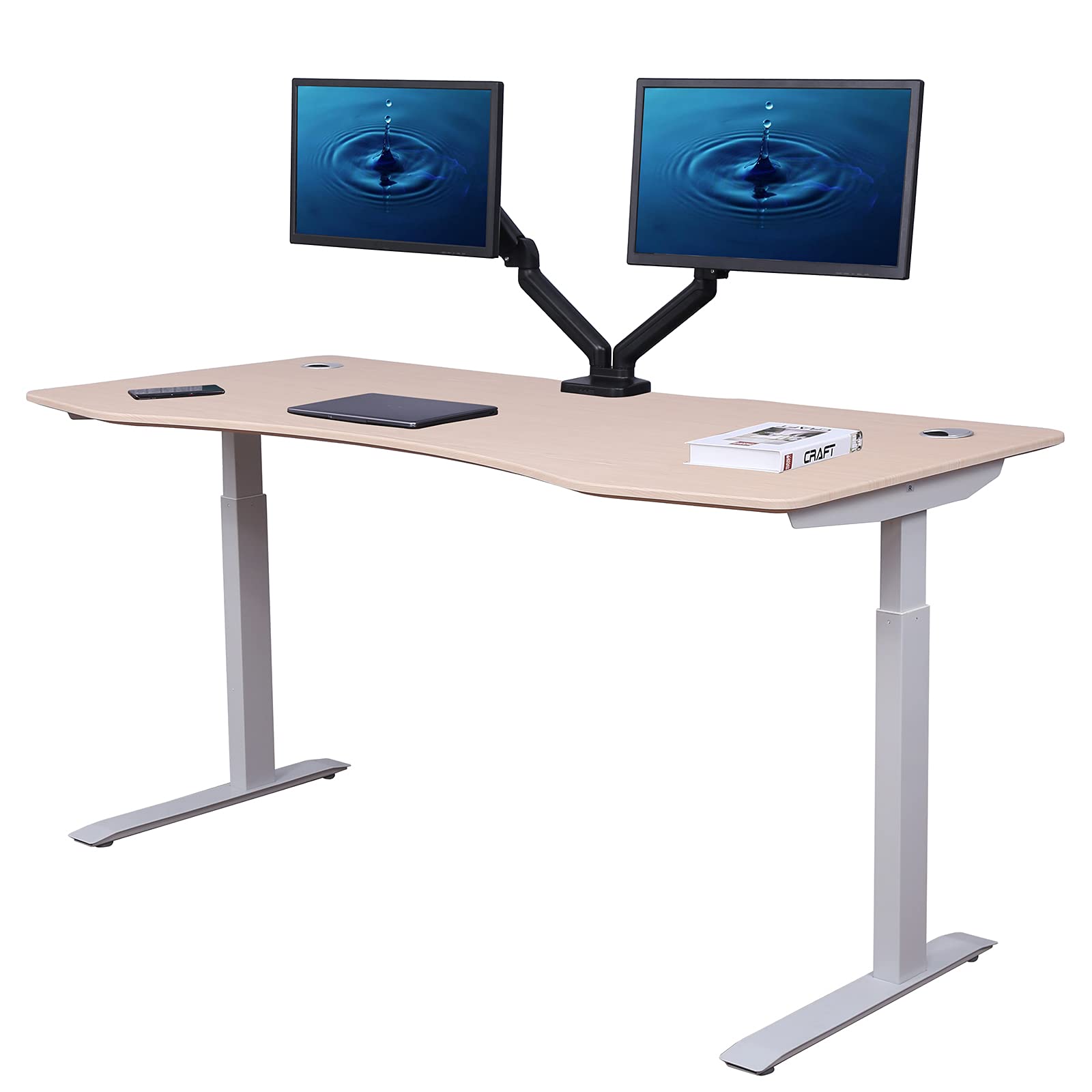 ApexDesk Elite Pro Series 60" Electric Height Adjustable Stand up Desk, Sit Stand Home Office Desk, Computer Desk - Curved Oak