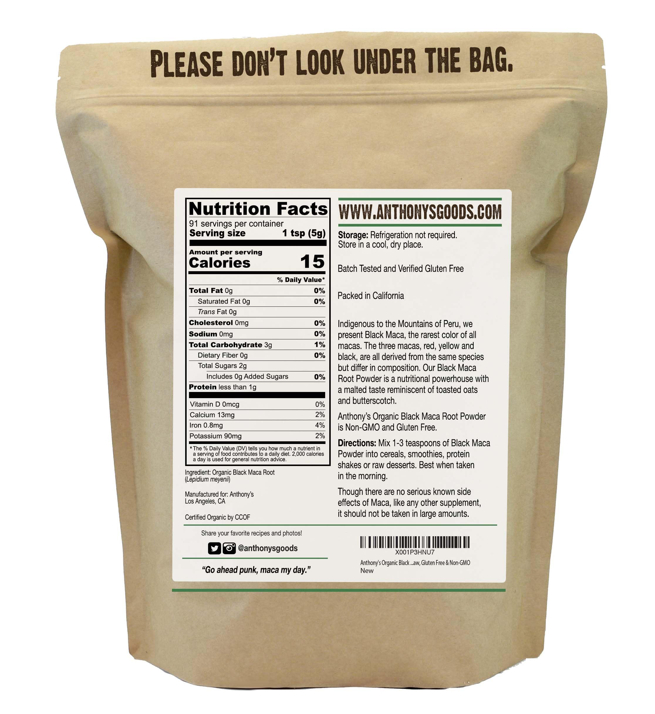 Anthony's Organic Black Maca Powder, 1 lb, Raw, Gluten Free & Non GMO