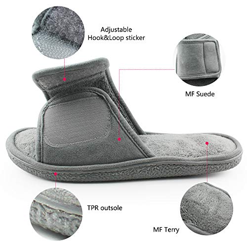 Magtoe House Slippers for Men Open Toe Slippers - Mens Adjustable Closure Strap Slippers Home Indoor Slides Slippers Shoes Memory Foam Summer Micro Suede Slippers, Grey, X-Large(13-14)