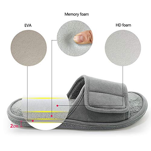 Magtoe House Slippers for Men Open Toe Slippers - Mens Adjustable Closure Strap Slippers Home Indoor Slides Slippers Shoes Memory Foam Summer Micro Suede Slippers, Grey, X-Large(13-14)