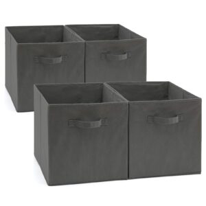 ezoware set of 4 foldable fabric basket bin, 13 x 15 x 13 inch collapsible organizer storage cube with handles for home, bedroom, baby nursery, office, kids playroom toys - gray