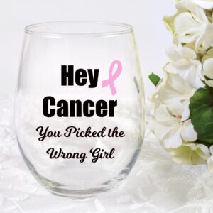 Hey Cancer You Picked the Wrong Girl Wine Glass, 21 Oz, Cancer Sucks, Breast Cancer