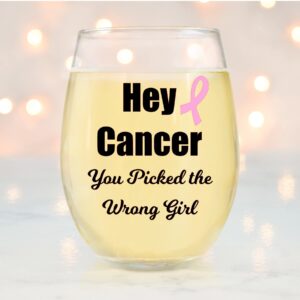 Hey Cancer You Picked the Wrong Girl Wine Glass, 21 Oz, Cancer Sucks, Breast Cancer