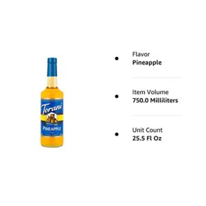 Torani Sugar Free Pineapple Syrup, 750 mL Glass Bottle