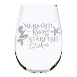 mermaid kisses and starfish wishes stemless wine glass, 17 oz.