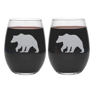 Bear Glasses, Rustic Cabin Decor, Mountain House, Set of two 20oz Etched Wine Glasses