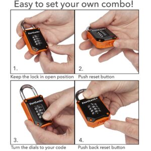 FortLocks Gym Locker Lock - 4 Digit, Heavy Duty, Hardened Stainless Steel, Weatherproof and Outdoor Combination Padlock - Easy to Read Numbers - Resettable and Cut Proof Combo Code - 1 Pack Orange