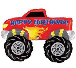 betallic 40" happy birthday monster truck 4 x 4 big wheel racing party mylar foil helium balloon