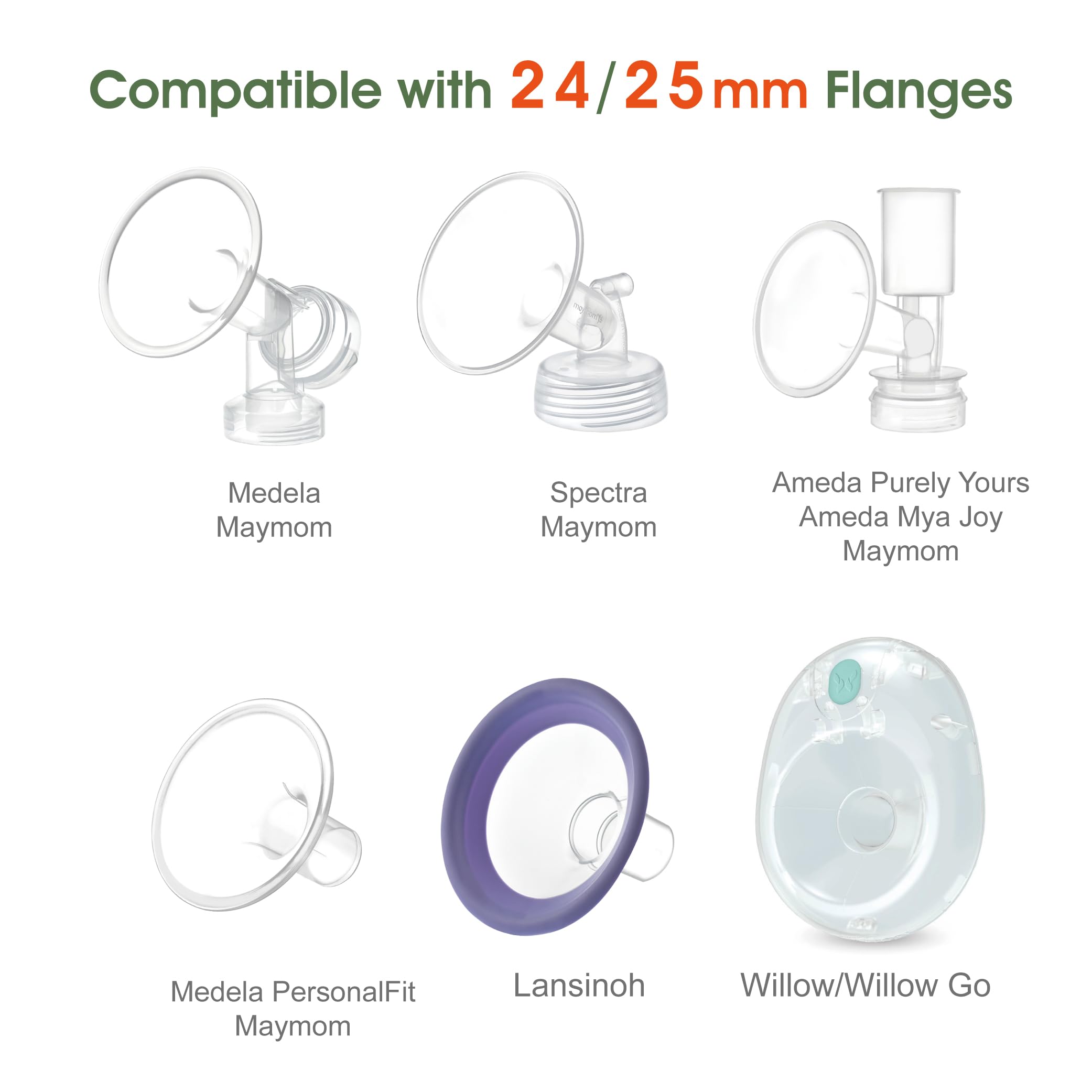 19mm Maymom Flange Inserts (Long) Compatible with Freemie 25mm Flanges; Compatible with 24mm Medela PersonalFit Flange, Spectra 24mm Flange, Willow Willow Go 24 mm Cup, 2pc/pk