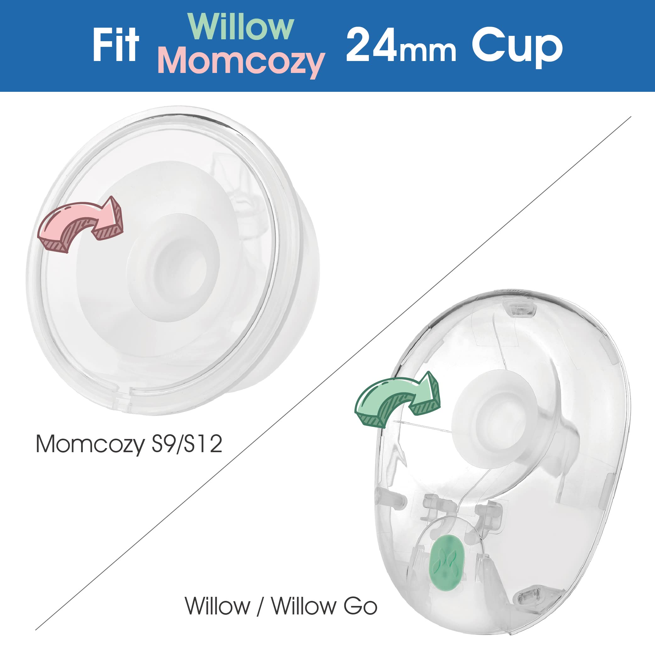 19mm Maymom Flange Inserts (Long) Compatible with Freemie 25mm Flanges; Compatible with 24mm Medela PersonalFit Flange, Spectra 24mm Flange, Willow Willow Go 24 mm Cup, 2pc/pk