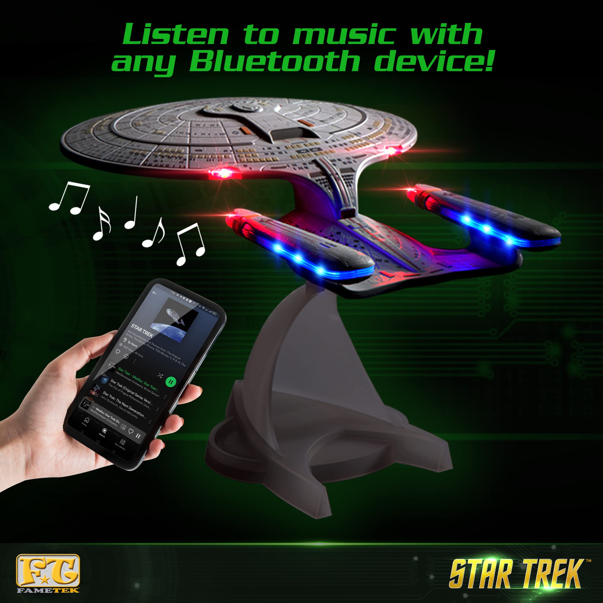 FAMETEK Star Trek U.S.S. Enterprise 1701-D – Replica Bluetooth Speaker, Engine Noise Sleep Machine, Night Light, Sound Effects – Memorabilia, Gifts, Gadgets, Collectibles for Star Trek Fans