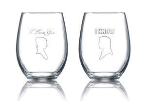 star wars collectible wine glass set (i love you, i know), 16 ounces