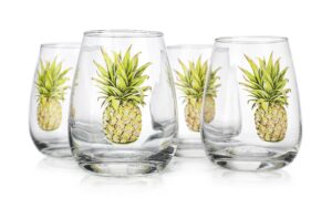 elegant home set of 4 stemless wine glass - unique novelty - gag gift. pineapple