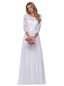 ever-pretty women's winter long elegant lace a-line wedding dresses for bride white us14