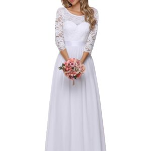 Ever-Pretty Women's Winter Long Elegant Lace A-Line Wedding Dresses for Bride White US14