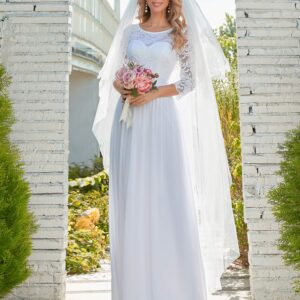 Ever-Pretty Women's Winter Long Elegant Lace A-Line Wedding Dresses for Bride White US14