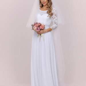 Ever-Pretty Women's Winter Long Elegant Lace A-Line Wedding Dresses for Bride White US14