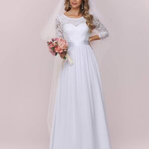 Ever-Pretty Women's Winter Long Elegant Lace A-Line Wedding Dresses for Bride White US14