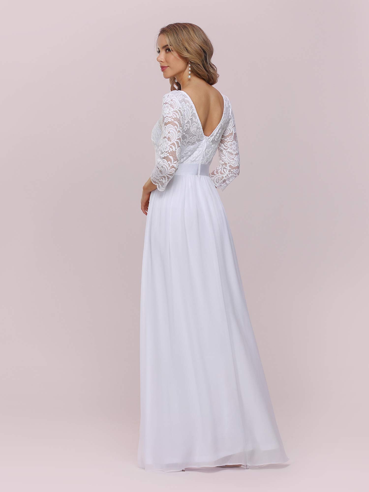 Ever-Pretty Women's Winter Long Elegant Lace A-Line Wedding Dresses for Bride White US14