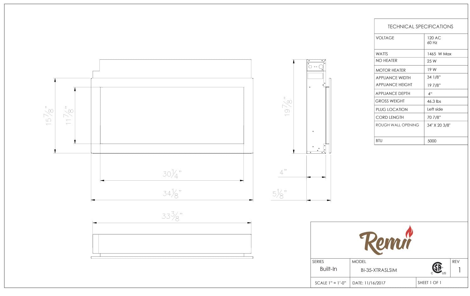 Remii Extra Slim Indoor/Outdoor Built-in Electric Fireplace - 35"