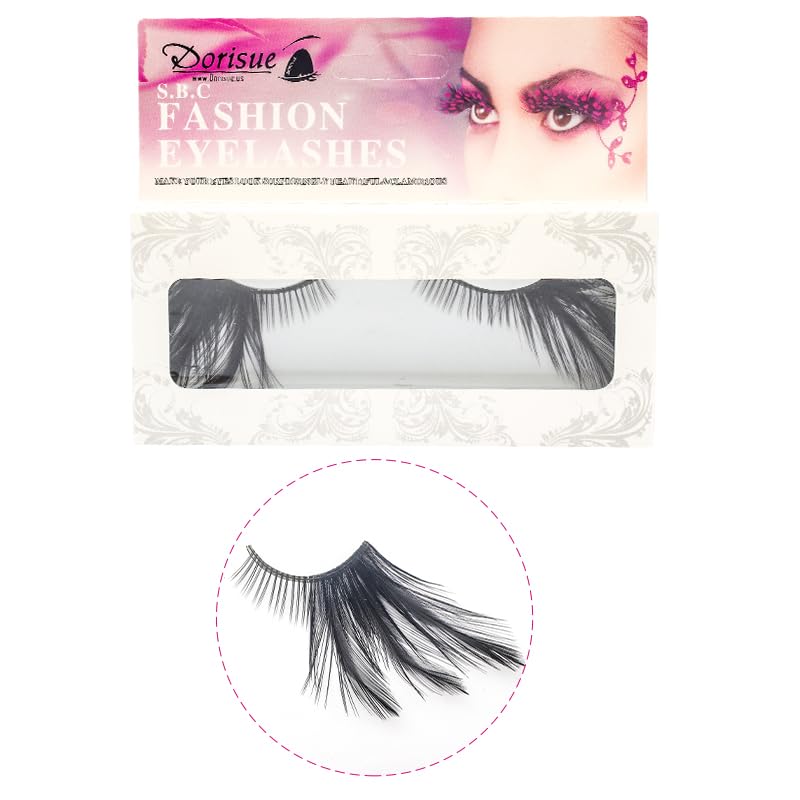 Dorisue halloween Feather Eyelashes witch makeup Cat eyes Black tail Lashes extension wedding Show Halloween Cosplay Wedding false lashes drama theatre model Hand-made Luxury Fashion Fake Lashes