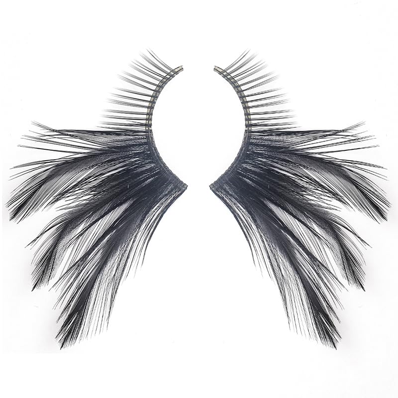 Dorisue halloween Feather Eyelashes witch makeup Cat eyes Black tail Lashes extension wedding Show Halloween Cosplay Wedding false lashes drama theatre model Hand-made Luxury Fashion Fake Lashes