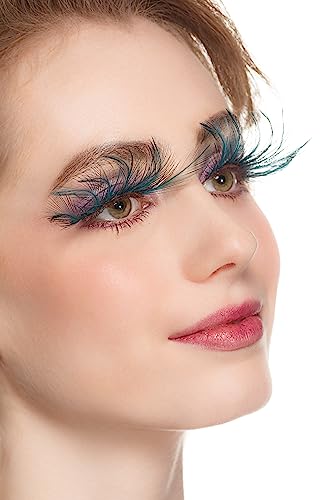 Dorisue Halloween eyelashes Double Lip Black with Green Big Extra Long Feather eyelashes Extra extension Halloween Green Feather Tip False Eyelashes Dance Halloween Costume