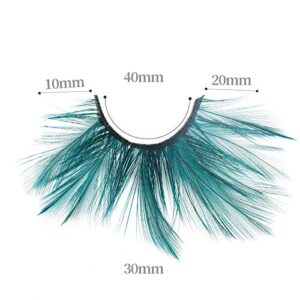 Dorisue Halloween eyelashes Double Lip Black with Green Big Extra Long Feather eyelashes Extra extension Halloween Green Feather Tip False Eyelashes Dance Halloween Costume