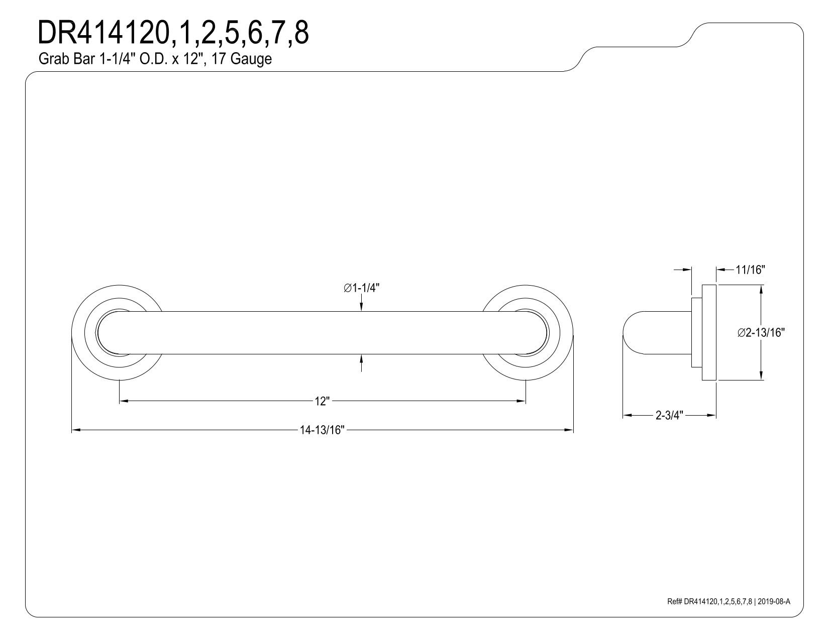 Kingston Brass DR414126 Manhattan 12-Inch Decorative 1-1/4-Inch OD Grab Bar, Polished Nickel