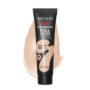 revlon colorstay full cover longwear matte foundation, heat & sweat resistant lightweight face makeup, buff (150), 1.0 oz