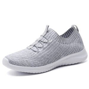 tiosebon women's lightweight casual walking athletic shoes breathable running slip-on sneakers for jogging workout 9 us gray