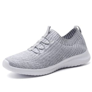 TIOSEBON Women's Lightweight Casual Walking Athletic Shoes Breathable Running Slip-On Sneakers for Jogging Workout 9 US Gray