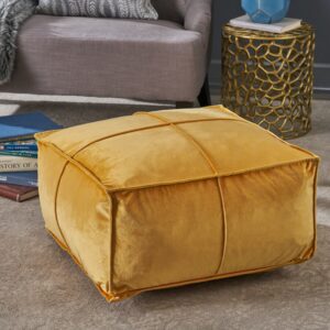 Christopher Knight Home Cytheria Honey Velvet Square Bean Bag Ottoman