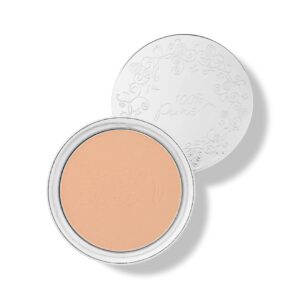 100% pure powder foundation matte finish face makeup - oil absorbing pressed poreless concealer - vegan fruit pigmented sand color (light-medium shade w/neutral undertones) - 0.32 oz