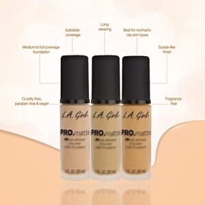 L.A. Girl Cosmetics LA PRO.mattte HD.highdefinition long wear matte foundation, GLM671 Ivory, 1 Fl. Oz