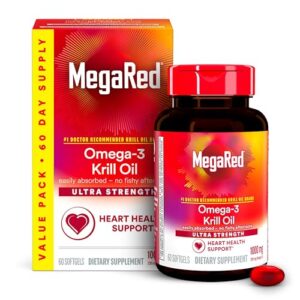 megared #1 doctor recommended krill oil brand - 1000mg omega 3 supplement with epa, dha, astaxanthin & phospholipids, supports heart, brain, joint and eye health, no fish aftertaste 60 softgels